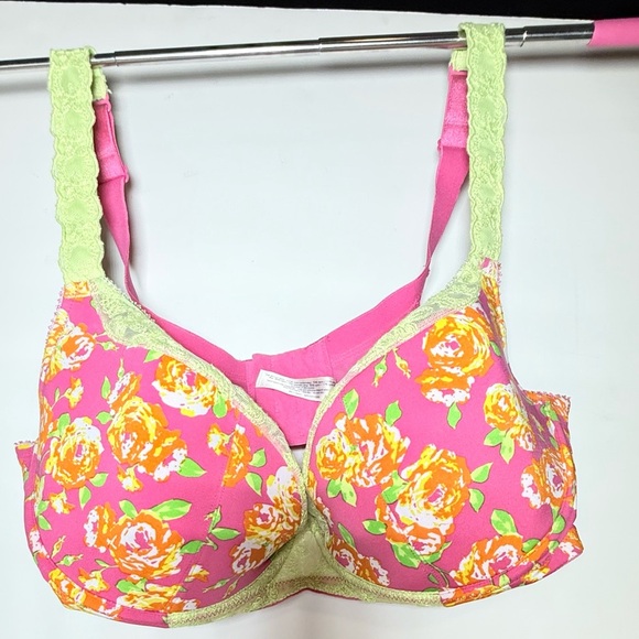 Cacique Pink and Yellow Floral Lace Bra - Picture 2 of 10